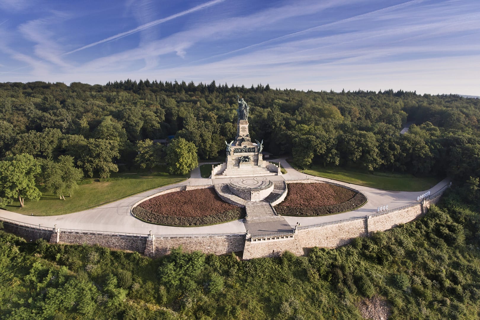 Aerial view Niederwalddenkmal, Ruedesheim, Germany Aerial view Niederwalddenkmal, Ruedesheim, Germany at dawn